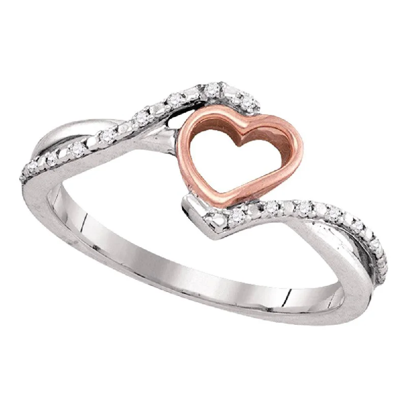 Rough-hewn edge ring-10kt Two-tone Gold Womens Round Diamond Heart Ring 1/20 Cttw