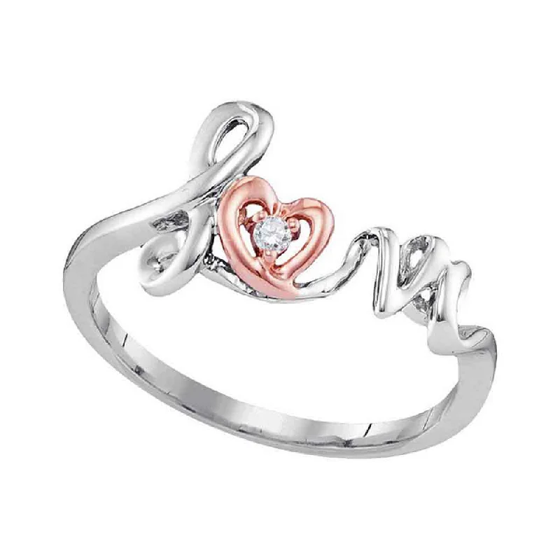 Cool aquamarine ring-10kt Two-tone Rose Gold Womens Round Diamond Heart Ring .02 Cttw