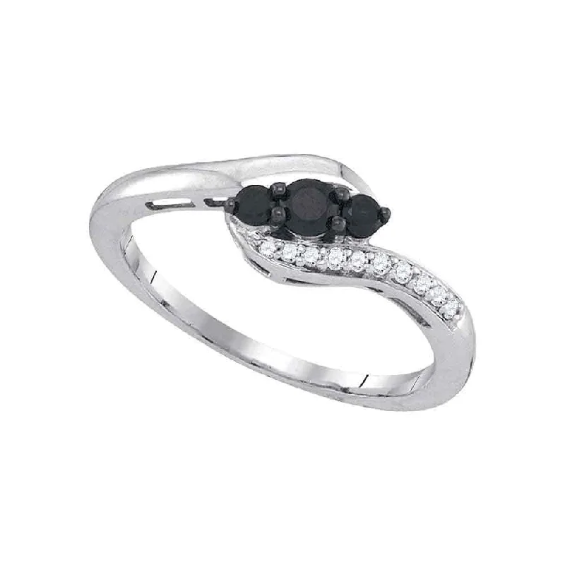 Drifting stone ring-10kt White Gold Womens Round Black Color Enhanced Diamond 3-stone Ring 1/4 Cttw