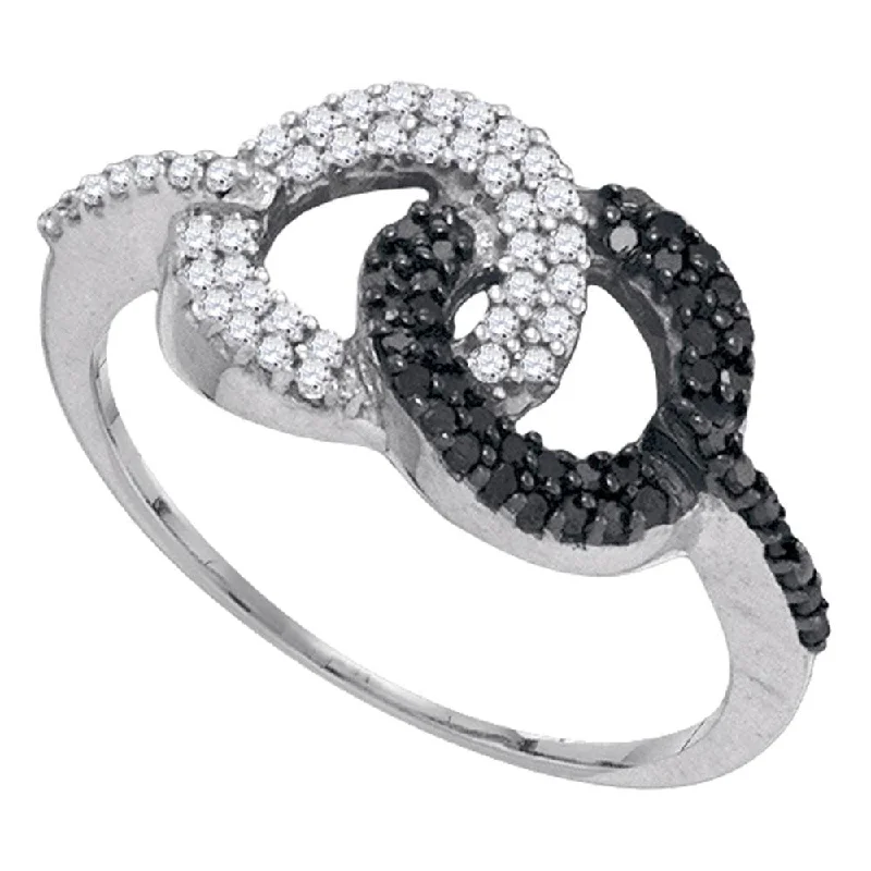 Scored band ring-10kt White Gold Womens Round Black Color Enhanced Diamond Circle Cluster Ring 1/3 Cttw