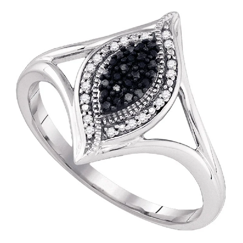 Branch-twist ring-10kt White Gold Womens Round Black Color Enhanced Diamond Cluster Ring 1/10 Cttw