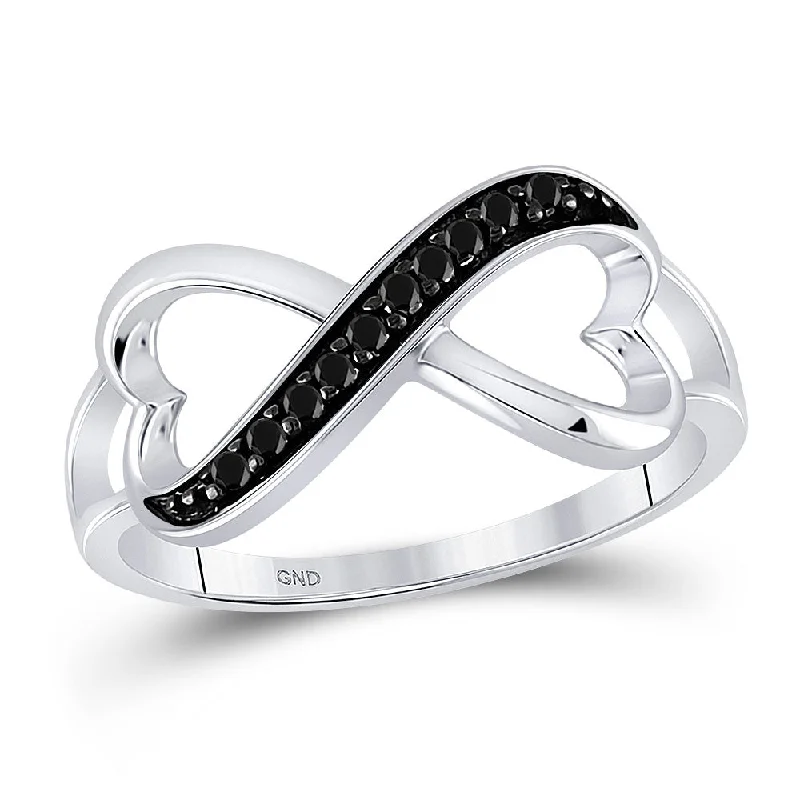 Radiant iolite ring-10kt White Gold Womens Round Black Color Enhanced Diamond Infinity Ring 1/10 Cttw