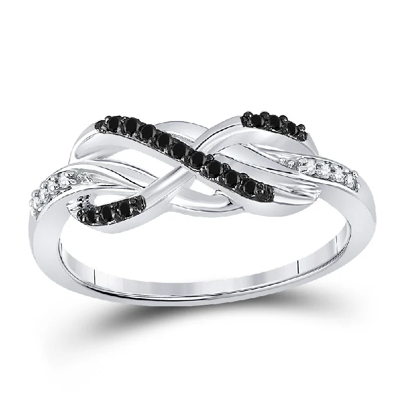 Thick pave ring-10kt White Gold Womens Round Black Color Enhanced Diamond Infinity Ring 1/10 Cttw