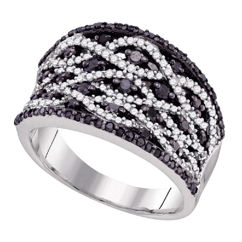 Matte quartzite ring-10kt White Gold Womens Round Black Color Enhanced Diamond Striped Fashion Ring 1 Cttw