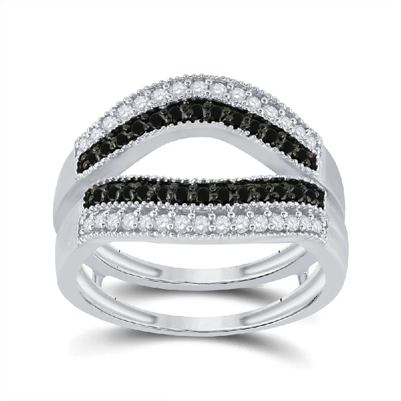 Pure gem ring-10kt White Gold Womens Round Black Color Enhanced Diamond Wrap Ring Guard Enhancer 1/2 Cttw