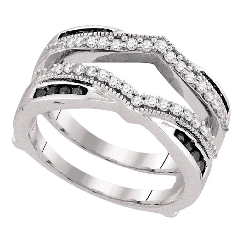 Furrowed pattern ring-10kt White Gold Womens Round Black Color Enhanced Diamond Wrap Ring Guard Enhancer 1/2 Cttw