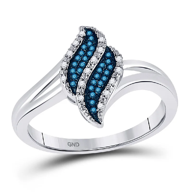 Cultural grooved ring-10kt White Gold Womens Round Blue Color Enhanced Diamond Cluster Ring 1/10 Cttw