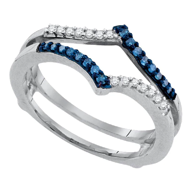 Carved initial ring-10kt White Gold Womens Round Blue Color Enhanced Diamond Enhancer Wedding Band 1/5 Cttw