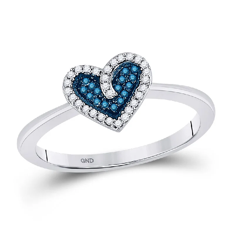 Pure gem ring-10kt White Gold Womens Round Blue Color Enhanced Diamond Heart Ring 1/10 Cttw