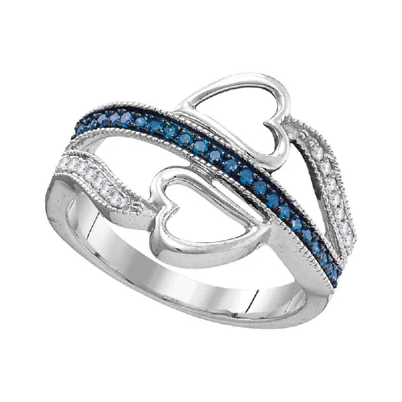 Vivid gem ring-10kt White Gold Womens Round Blue Color Enhanced Diamond Heart Ring 1/5 Cttw