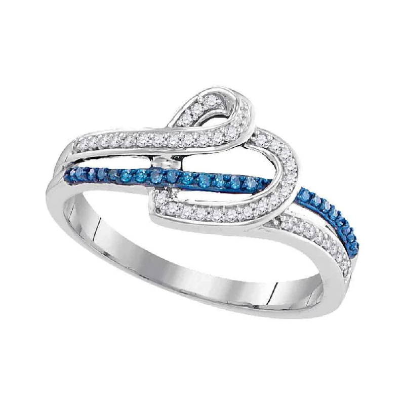 Etched nickel ring-10kt White Gold Womens Round Blue Color Enhanced Diamond Heart Ring 1/5 Cttw