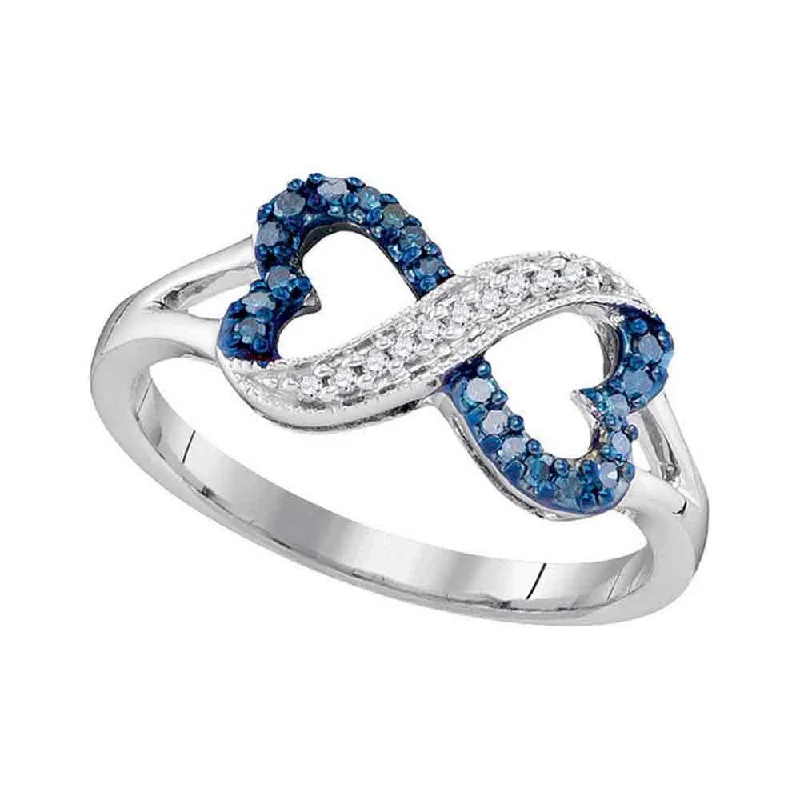 Wispy silver ring-10kt White Gold Womens Round Blue Color Enhanced Diamond Infinity Heart Ring 1/6 Cttw