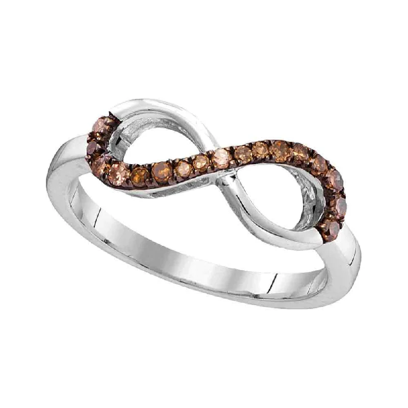 Flush-rim ring-10kt White Gold Womens Round Brown Diamond Infinity Ring 1/5 Cttw