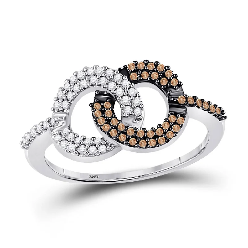 Clipped ring-10kt White Gold Womens Round Brown Diamond Linked Circles Ring 1/3 Cttw