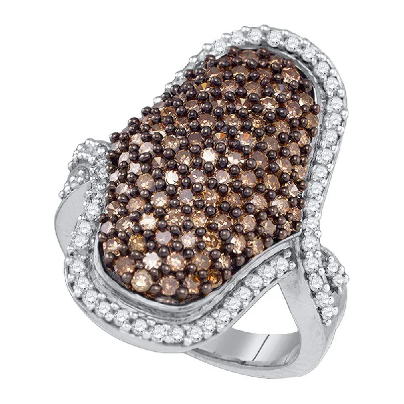 Ridge gem ring-10kt White Gold Womens Round Brown Diamond Wide Fashion Ring 1-1/2 Cttw