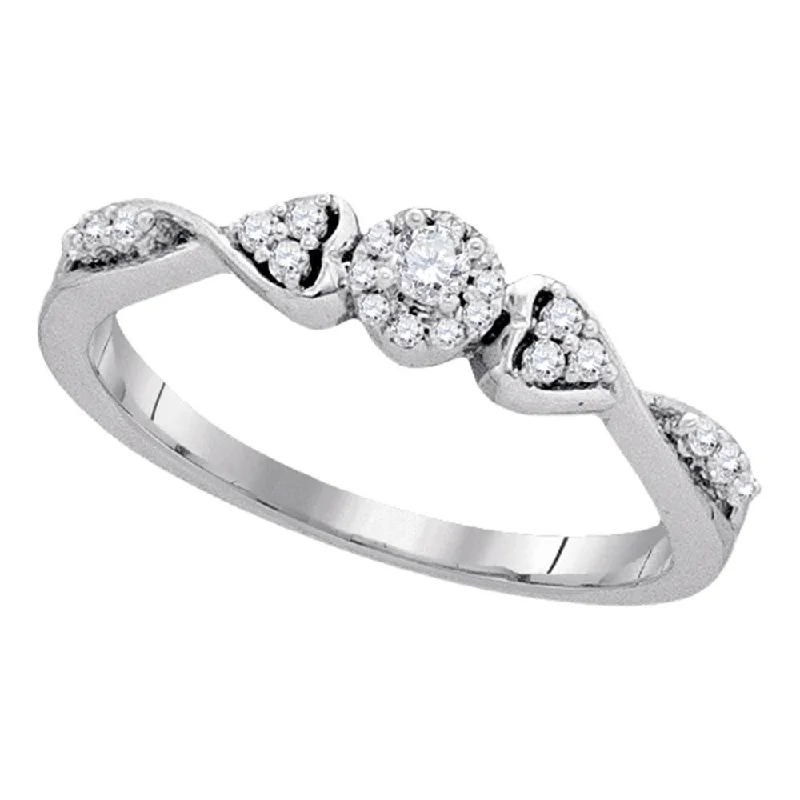 Low-profile cabochon ring-10kt White Gold Womens Round Diamond Cluster Promise Ring 1/5 Cttw