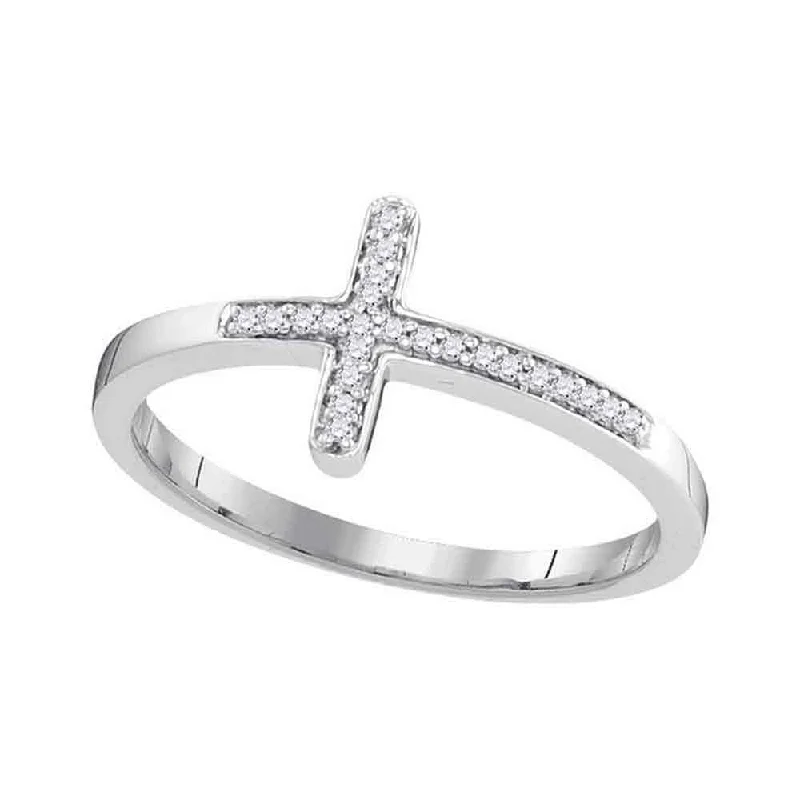 Cool topaz ring-10kt White Gold Womens Round Diamond Cross Religious Band Ring 1/20 Cttw