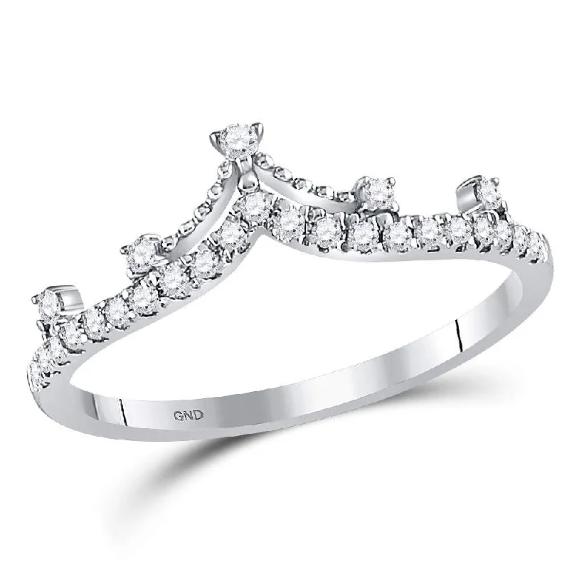 Held stone ring-10kt White Gold Womens Round Diamond Crown Tiara Fashion Band Ring 1/5 Cttw