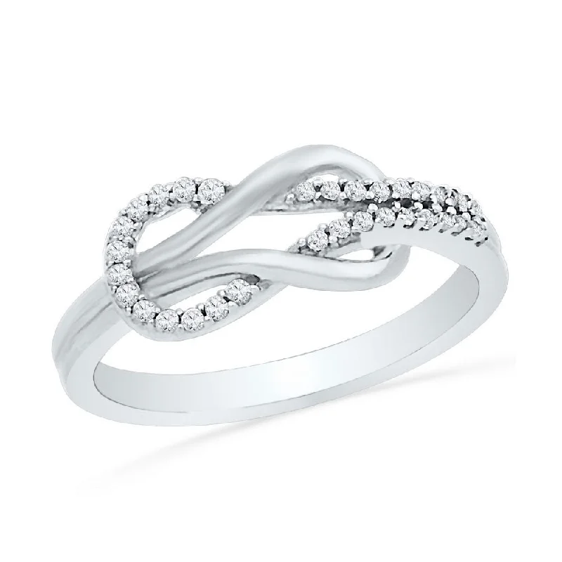 Coiled helix ring-10kt White Gold Womens Round Diamond Double Lasso Infinity Ring 1/6 Cttw