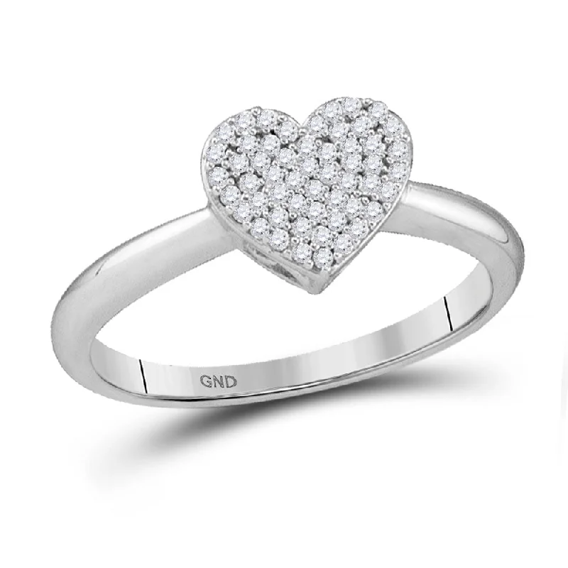 Split-level ring-10kt White Gold Womens Round Diamond Heart Fashion Ring 1/6 Cttw