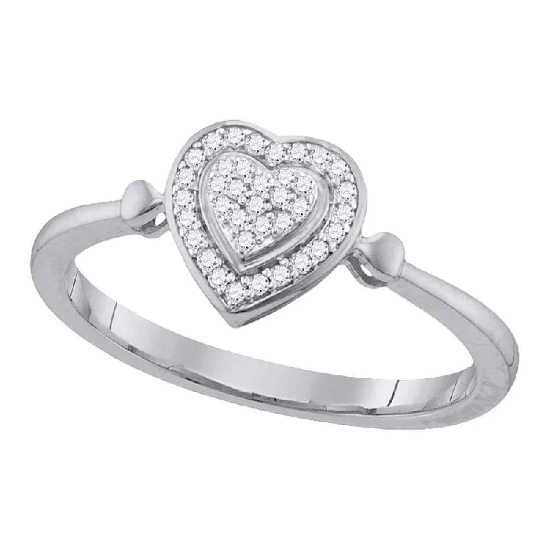 Vivid agate ring-10kt White Gold Womens Round Diamond Heart Frame Cluster Ring 1/10 Cttw