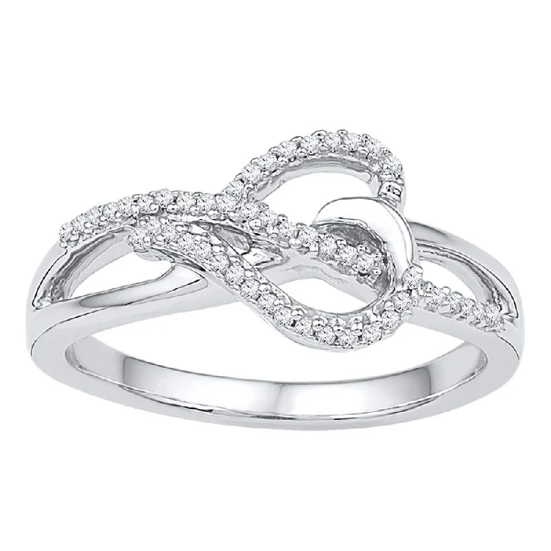 Glossy jet ring-10kt White Gold Womens Round Diamond Heart Infinity Ring 1/6 Cttw