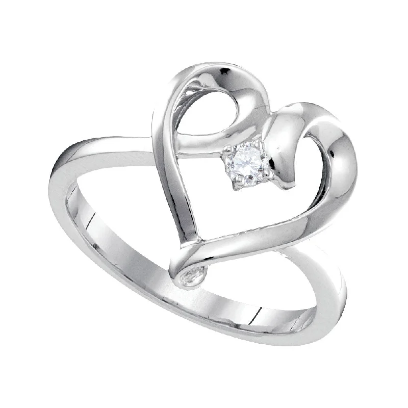 Matte quartzite ring-10kt White Gold Womens Round Diamond Heart Promise Ring 1/20 Cttw