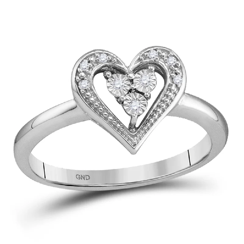 Carved initial ring-10kt White Gold Womens Round Diamond Heart Ring .02 Cttw