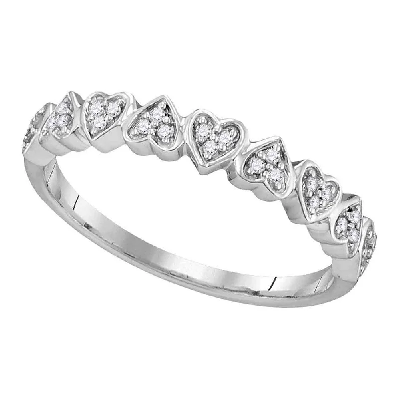 Bendable stone ring-10kt White Gold Womens Round Diamond Heart Ring 1/10 Cttw