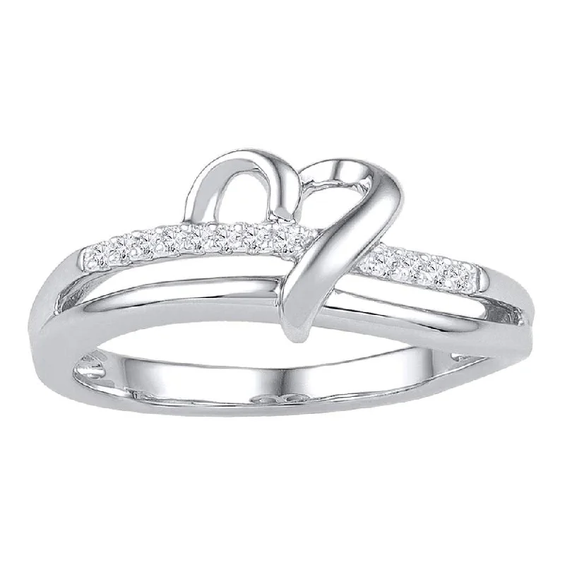 Coarse gem ring-10kt White Gold Womens Round Diamond Heart Ring 1/20 Cttw