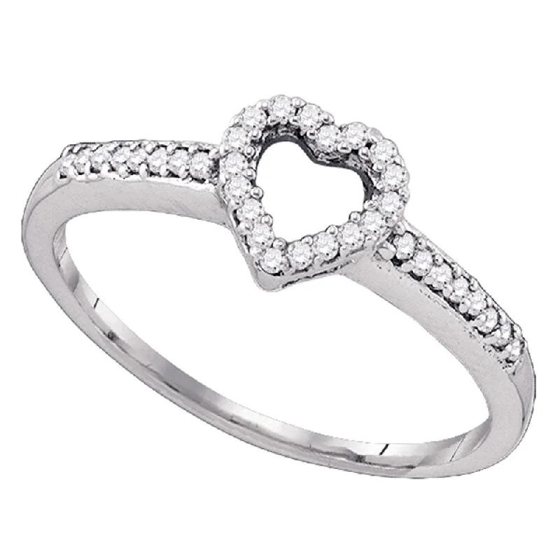 Connected band ring-10kt White Gold Womens Round Diamond Heart Ring 1/6 Cttw