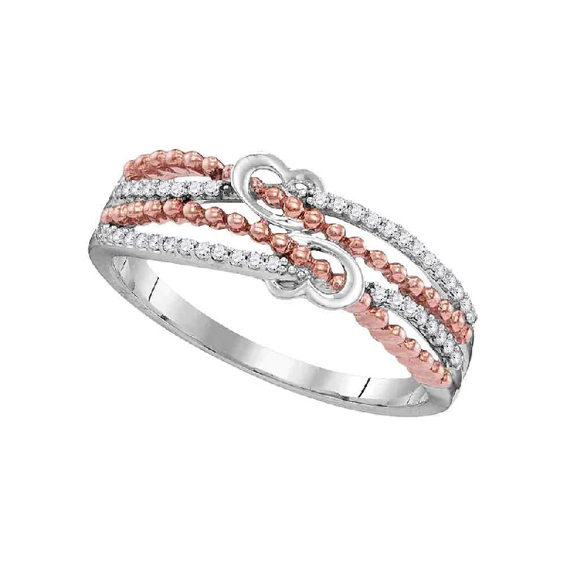 Subtle rim ring-10kt White Gold Womens Round Diamond Heart Roped 2-tone Rose Band Ring 1/8 Cttw