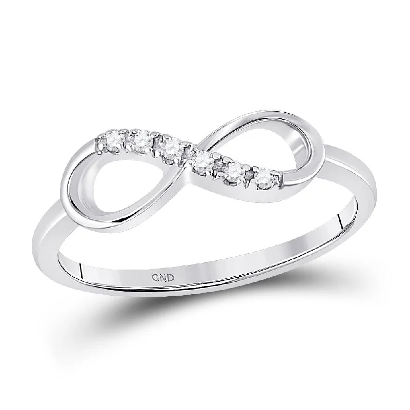 Narrow shank ring-10kt White Gold Womens Round Diamond Infinity Band Ring 1/20 Cttw