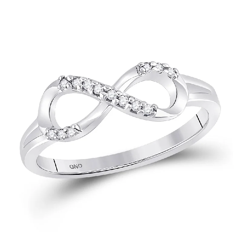 Six-stone ring-10kt White Gold Womens Round Diamond Infinity Fashion Ring 1/12 Cttw