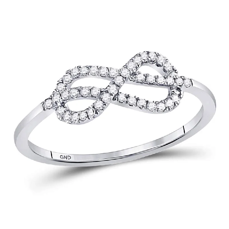 Wire-twirl ring-10kt White Gold Womens Round Diamond Infinity Fashion Ring 1/6 Cttw