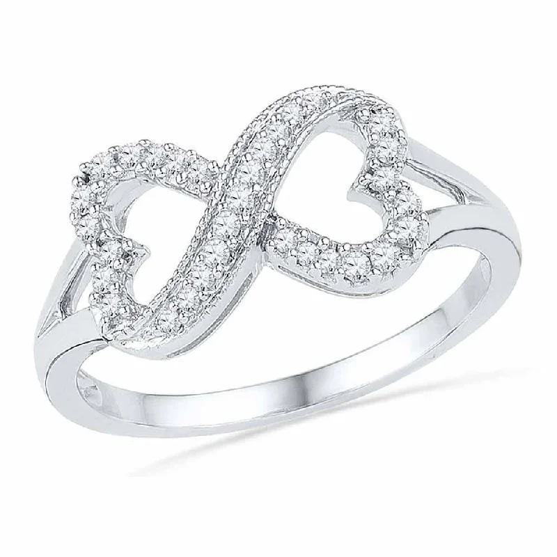 Bendable stone ring-10kt White Gold Womens Round Diamond Infinity Heart Ring 1/6 Cttw