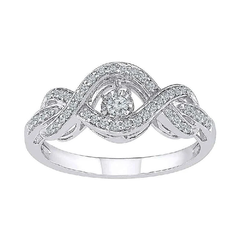 Bendable stone ring-10kt White Gold Womens Round Diamond Moving Twinkle Solitaire Ring 1/4 Cttw