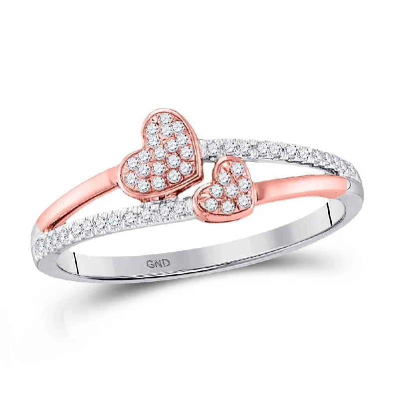 Untamed pearl ring-10kt White Gold Womens Round Diamond Rose-tone Double Heart Ring 1/6 Cttw