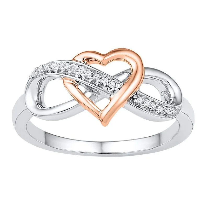 Radiant ruby ring-10kt White Gold Womens Round Diamond Rose-tone Heart Infinity Ring 1/20 Cttw