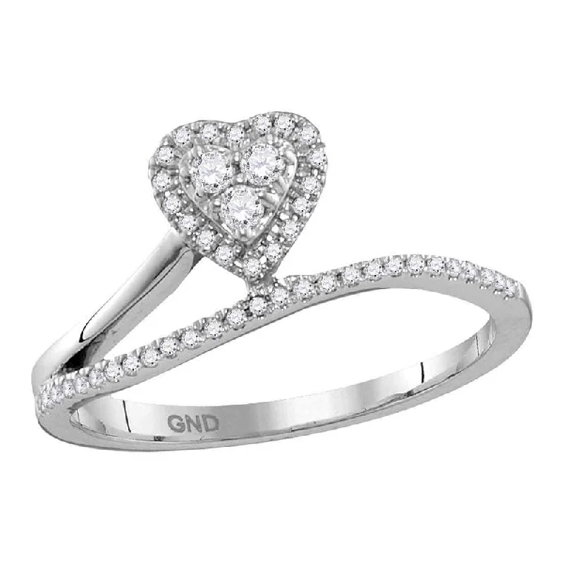 Packed sapphire ring-10kt White Gold Womens Round Diamond Slender Heart Band Ring 1/5 Cttw