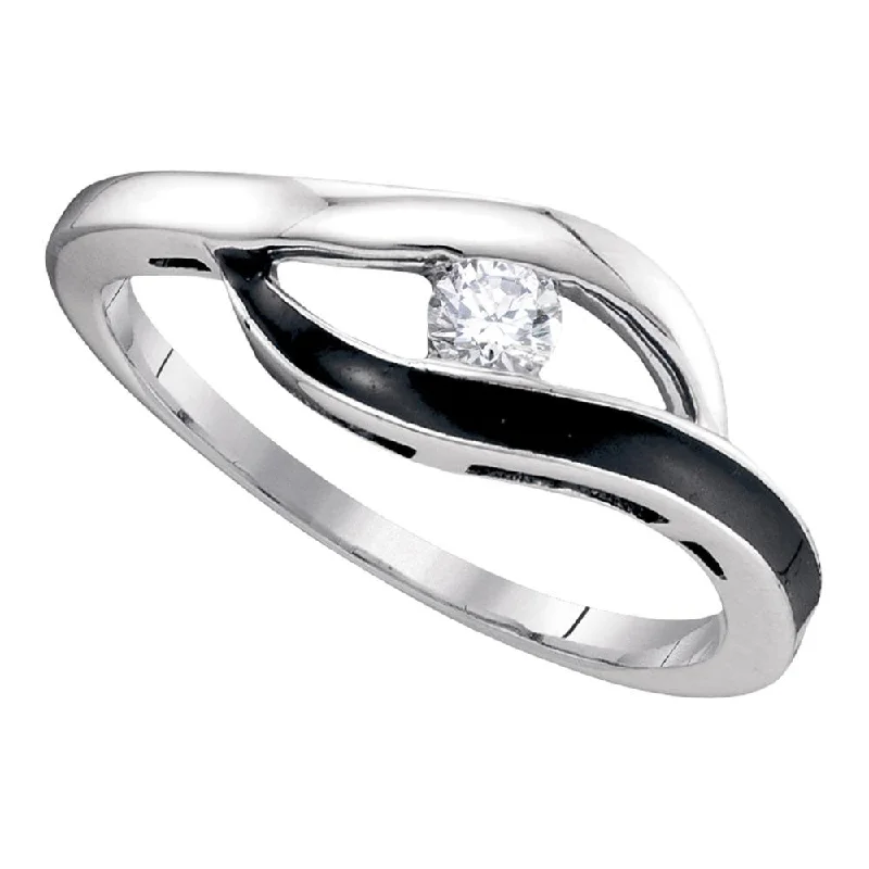 Held stone ring-10kt White Gold Womens Round Diamond Solitaire Black-tone Promise Ring 1/8 Cttw