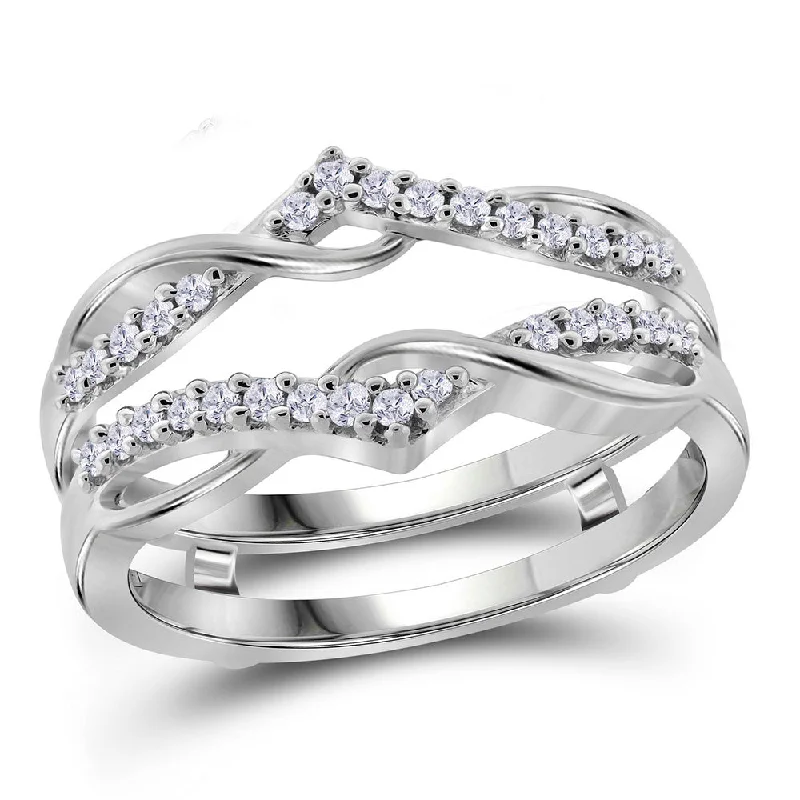 Light-carved ring-10kt White Gold Womens Round Diamond Solitaire Enhancer Wedding Band 1/4 Cttw