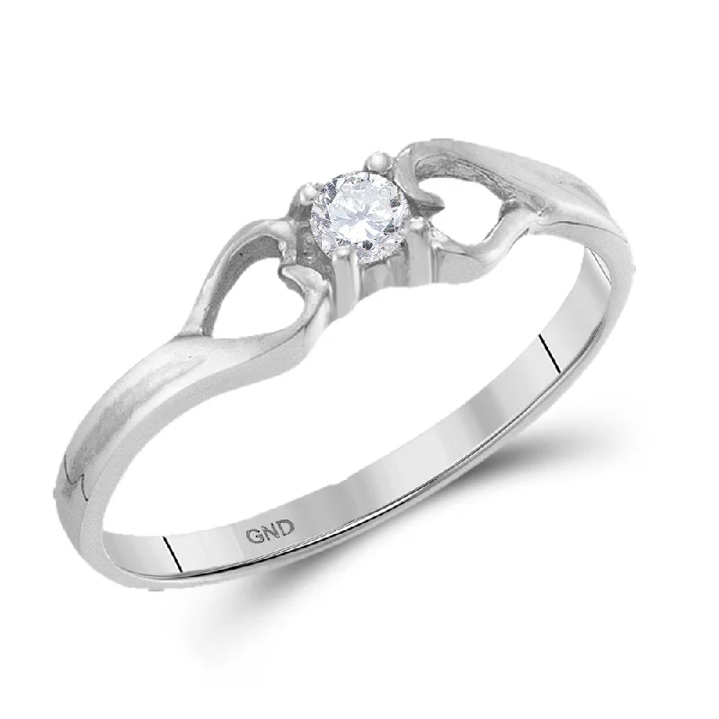 Cool topaz ring-10kt White Gold Womens Round Diamond Solitaire Heart Promise Ring 1/10 Cttw