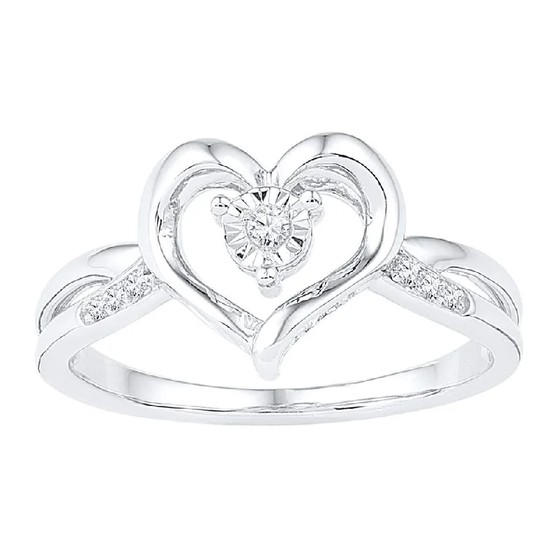 Radiant iolite ring-10kt White Gold Womens Round Diamond Solitaire Heart Ring 1/20 Cttw