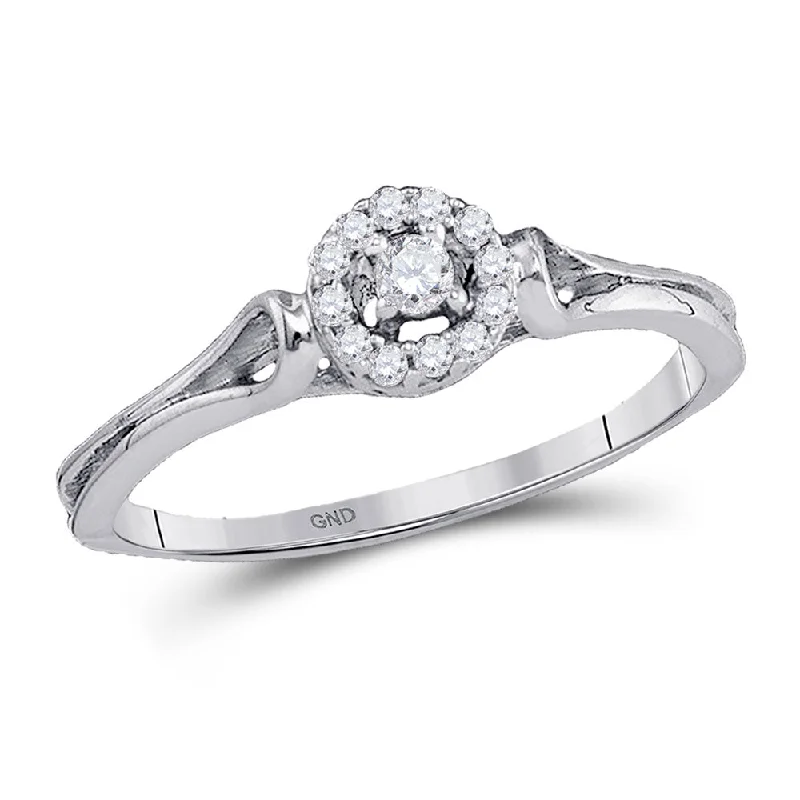 Sleek gem ring-10kt White Gold Womens Round Diamond Solitaire Promise Ring 1/10 Cttw