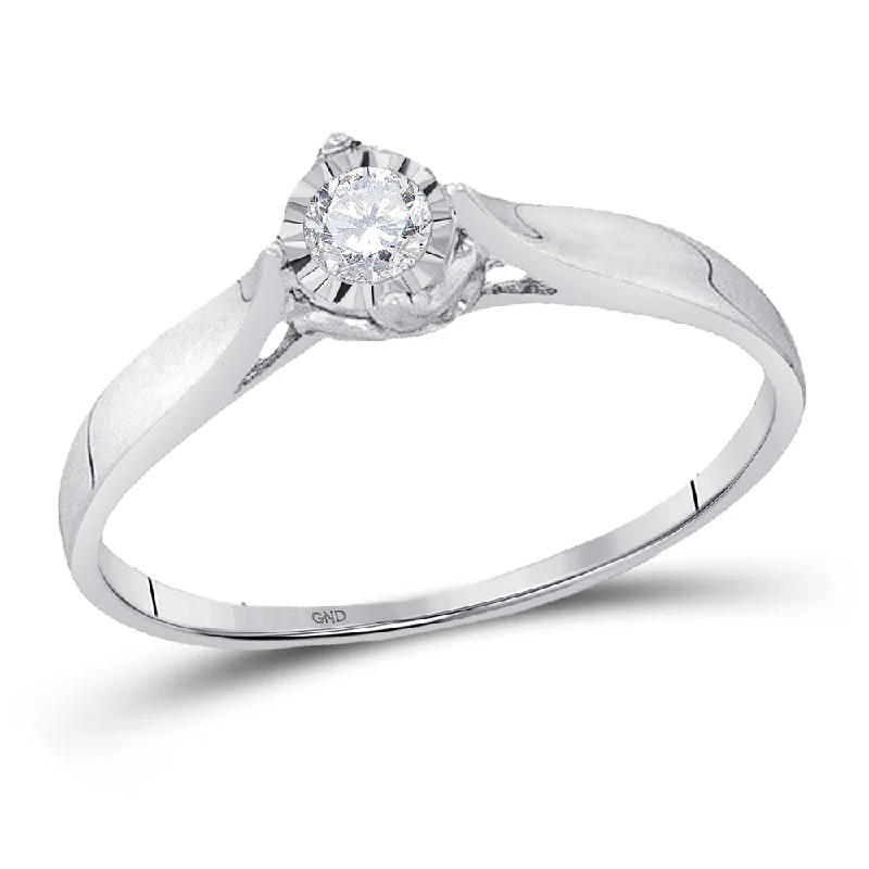 Scored band ring-10kt White Gold Womens Round Diamond Solitaire Promise Ring 1/12 Cttw