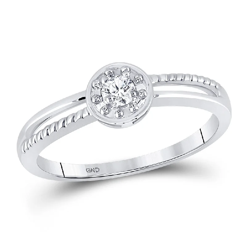 Encased stone ring-10kt White Gold Womens Round Diamond Solitaire Promise Ring 1/20 Cttw