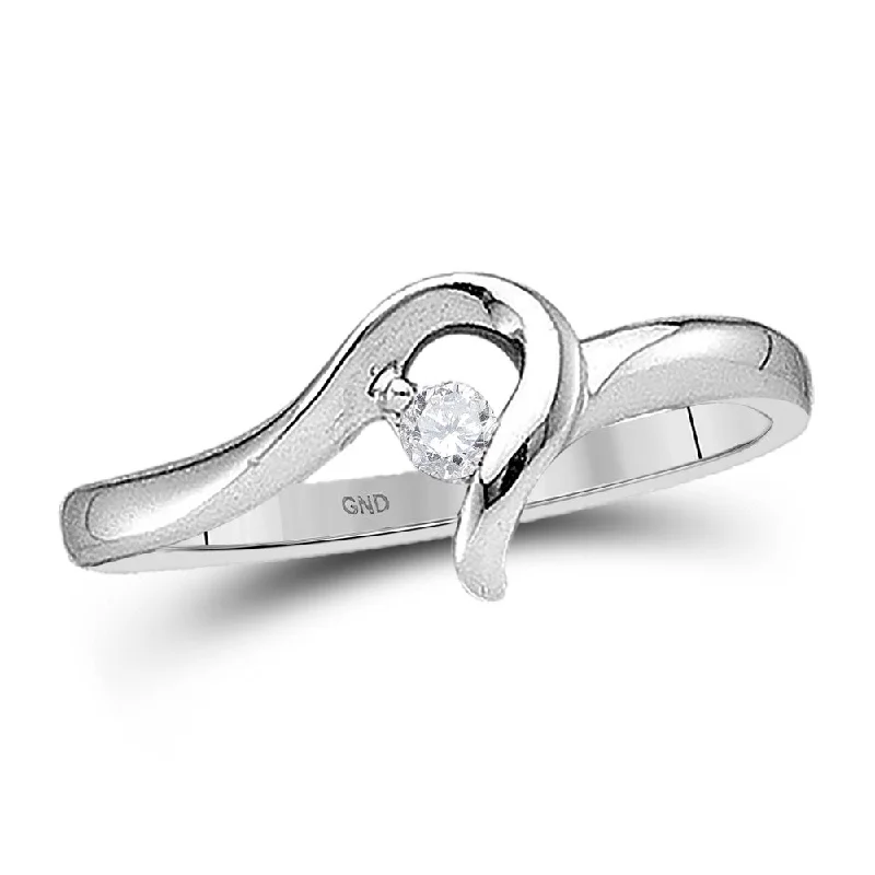 Polished cobalt ring-10kt White Gold Womens Round Diamond Solitaire Promise Ring 1/20 Cttw