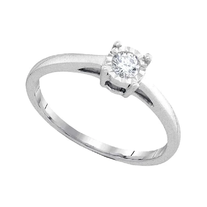 Held stone ring-10kt White Gold Womens Round Diamond Solitaire Promise Ring 1/6 Cttw