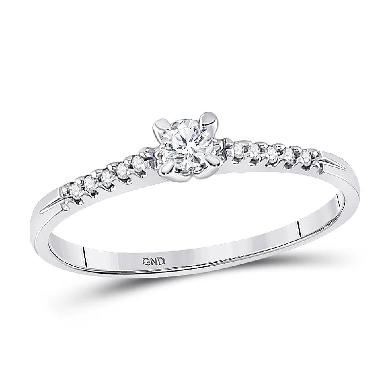 Layered birthstone ring-10kt White Gold Womens Round Diamond Solitaire Promise Ring 1/8 Cttw